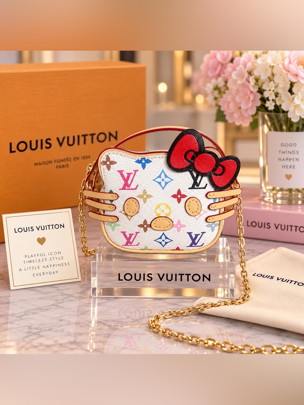 White Multicolor Monogram Hello Kitty Mini Crossbody Bag